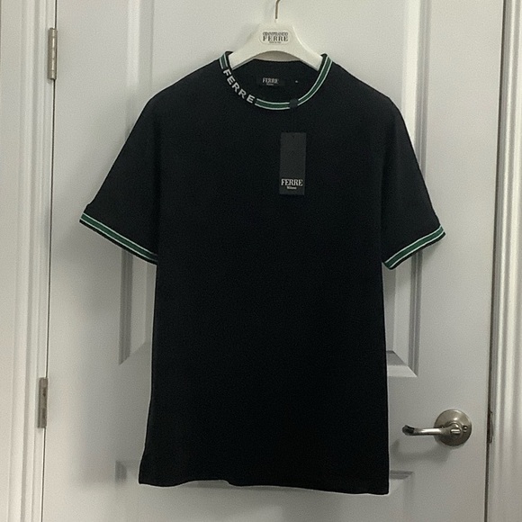 Ferre Black Tee with Green Accents XL